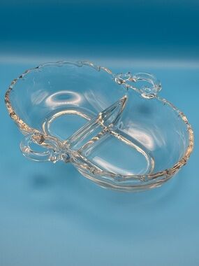 Vintage Fostoria Century Clear Pressed Glass Divided Relish Dish with Handles